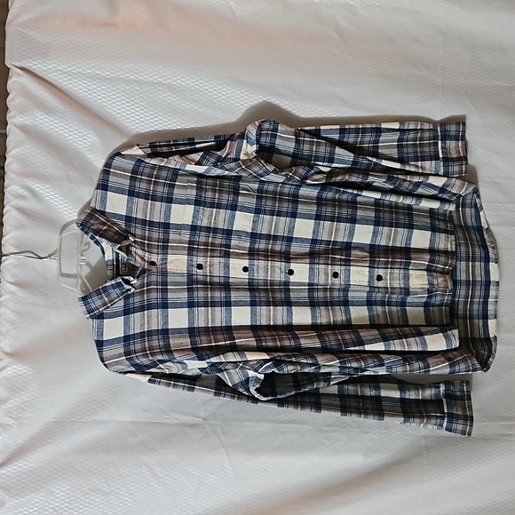 L L Beam Plaid Fannel Button down  Shirt sz L Blur Brown Cream Pre-owned - Picture 1 of 7